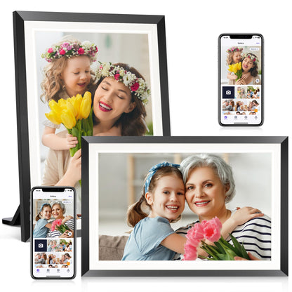 BIGASUO 10.1" WiFi Digital Picture Frame with LED Light, 1280 * 800 HD Touch Screen Smart Photo Frame, 32GB Memory, Support USB/SD Card, Auto-Rotate, Share Photos/Videos Remotely via Uhale APP