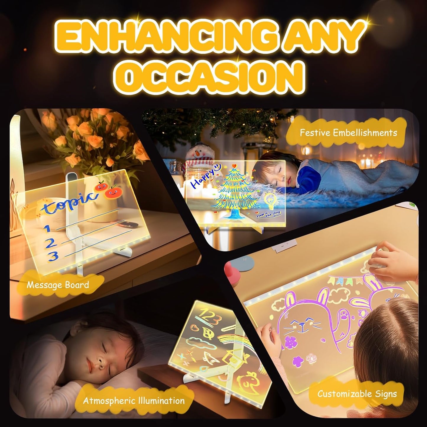 LED Note Board with 7 Colors, Light up Acrylic Message Board, Night Light outwards Writing Drawing Dry Erase Board, Personalized Note Board with Colors Large and 7 Pens for Kids (11.81 * 7.87inches)