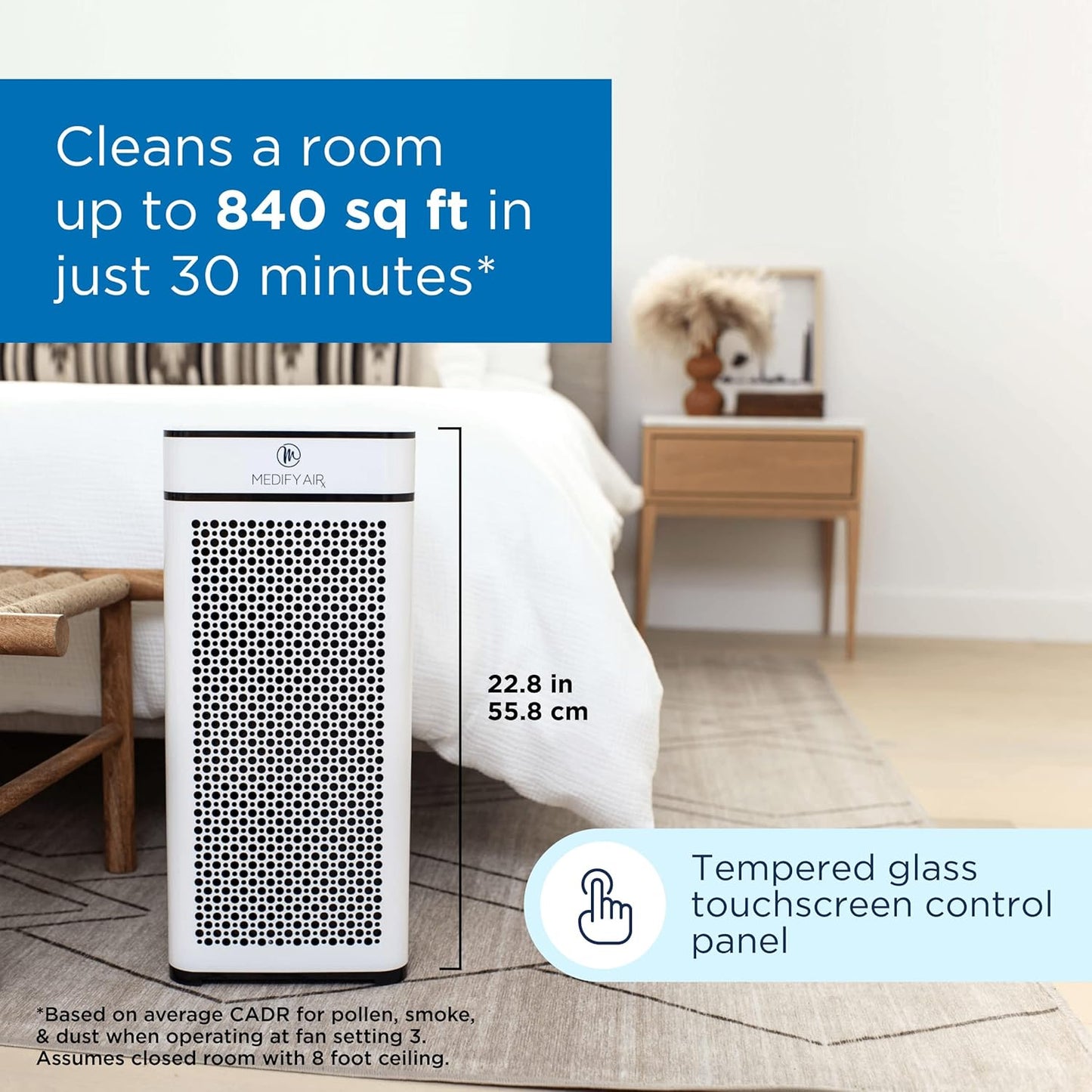 Medify MA-40 Air Purifier with True HEPA H13 Filter | 1,793 ft² Coverage in 1hr for Smoke, Wildfires, Odors, Pollen, Pets | Quiet 99.9% Removal to 0.1 Microns | White, 1-Pack
