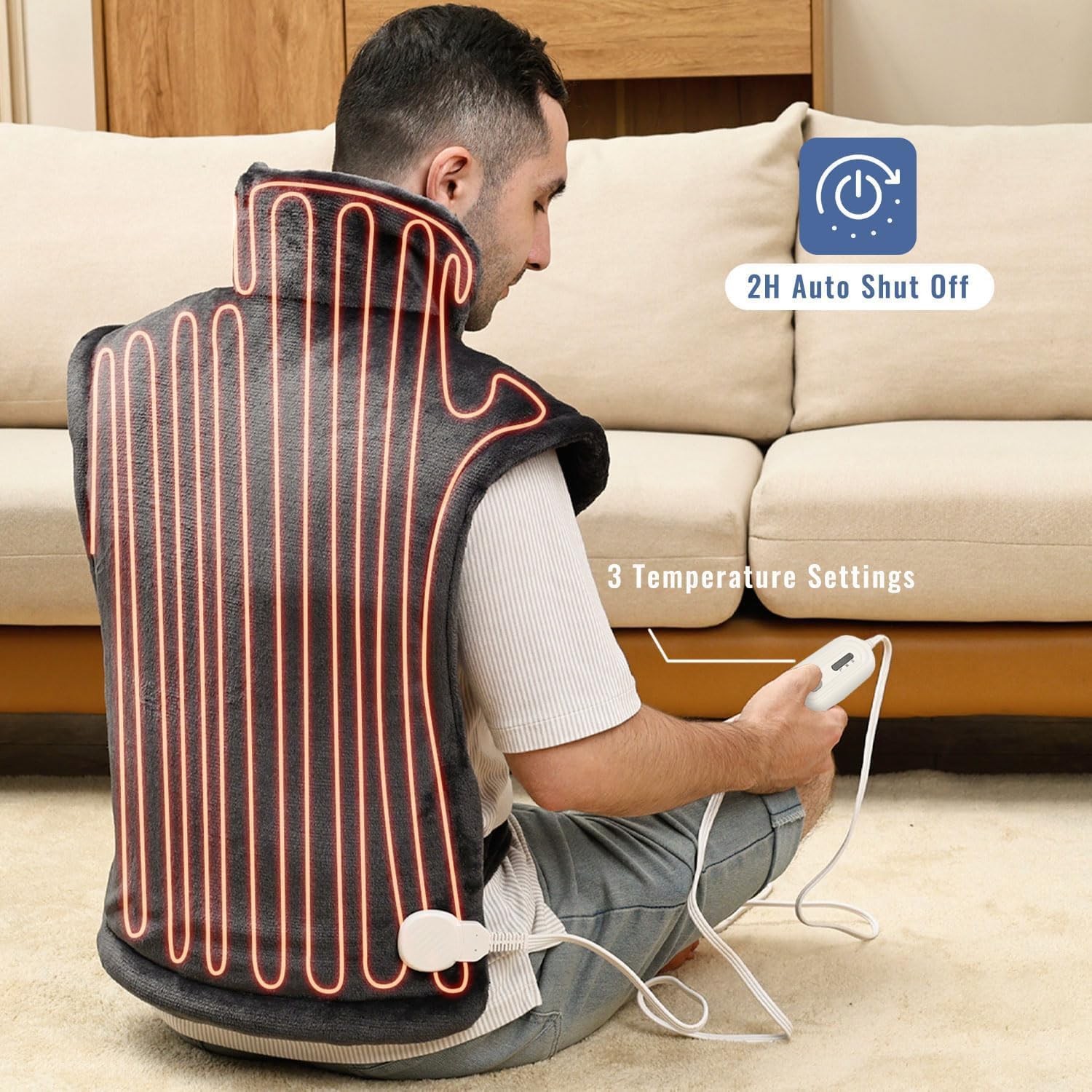 Tefici Heating Pad for Back Pain,Birthday Christmas Gifts for Mom Men,FSA Eligible Items Only List,24'' x33''Fast Heating, Electric Heat Pad, 2H Auto-Off,Neck and Shoulder Heat Pad,ETL Certified,Gray