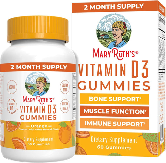 MaryRuth Organics Vitamin D3 Gummies | 2 Month Supply | Adults & Kids Vitamin D Gummy | Immune Support Supplement | VIT D3 1000IU for Bone Health&Muscle Function | Vegan | Non-GMO | Gluten Free | 60