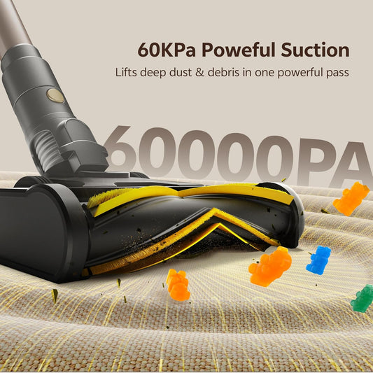 Ultenic Cordless Vacuum Cleaner, 600W 60KPA 65Mins, Stick Vacuum Cordless Rechargeable with Touch Screen, Self-Standing, 180° Lay-Flat, Anti-Tangle Handheld Vacuum Cleaners for Home/Pet Hair/Carpets