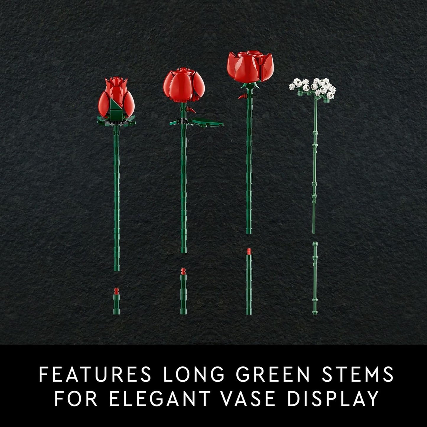 LEGO Botanicals Bouquet of Roses Artificial Flowers - Fake Red Roses Building Set for Adults, Ages 18+ - Gifts for Valentines Day for Her - Home Decor for Table Display - 10328