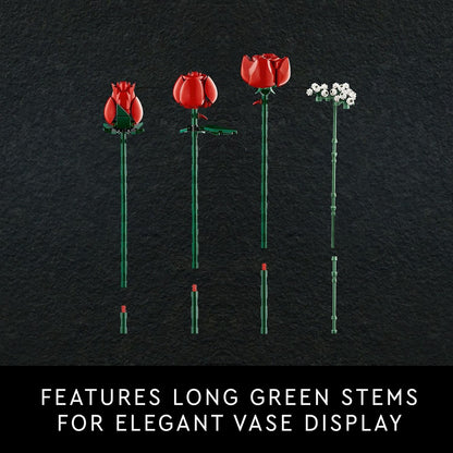 LEGO Botanicals Bouquet of Roses Artificial Flowers - Fake Red Roses Building Set for Adults, Ages 18+ - Gifts for Valentines Day for Her - Home Decor for Table Display - 10328