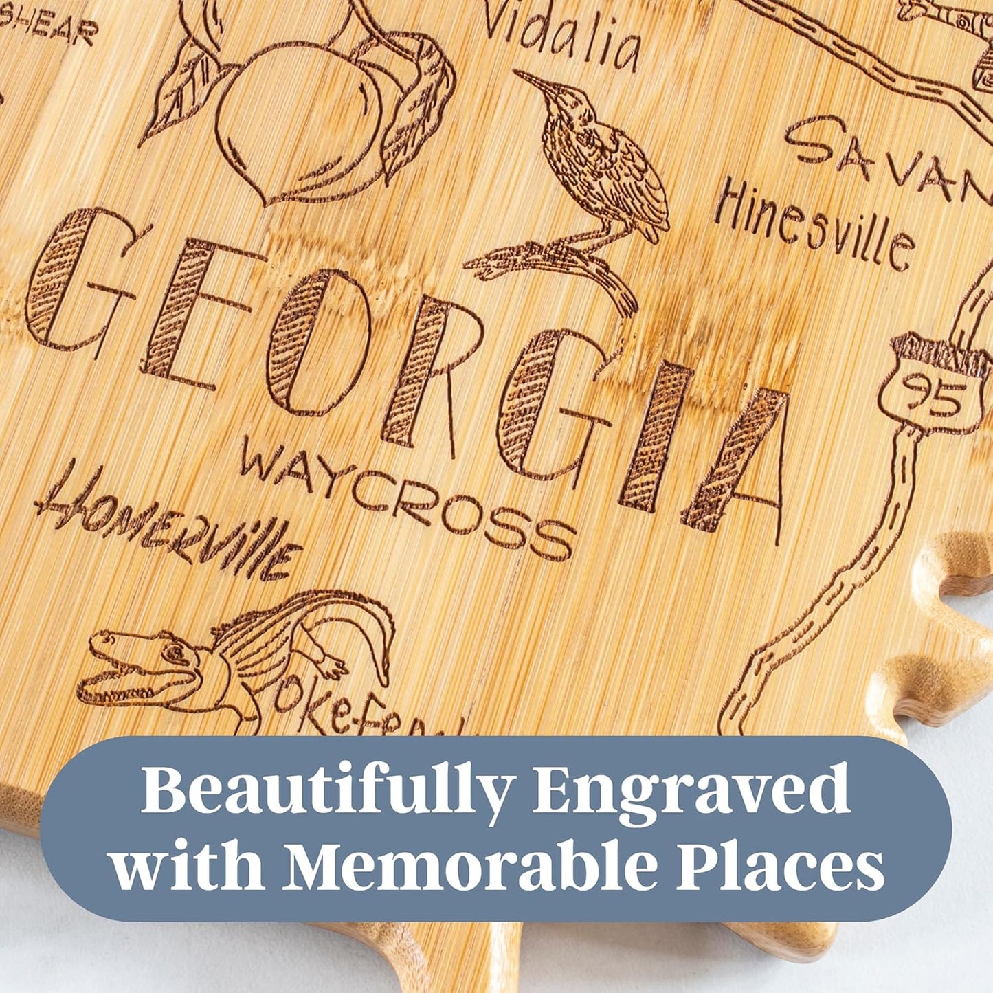 Totally Bamboo Destination Georgia State Shaped Cutting Board, Charcuterie and Cheese Serving Board – Georgia Gift for Home Décor or Everyday Kitchen Use