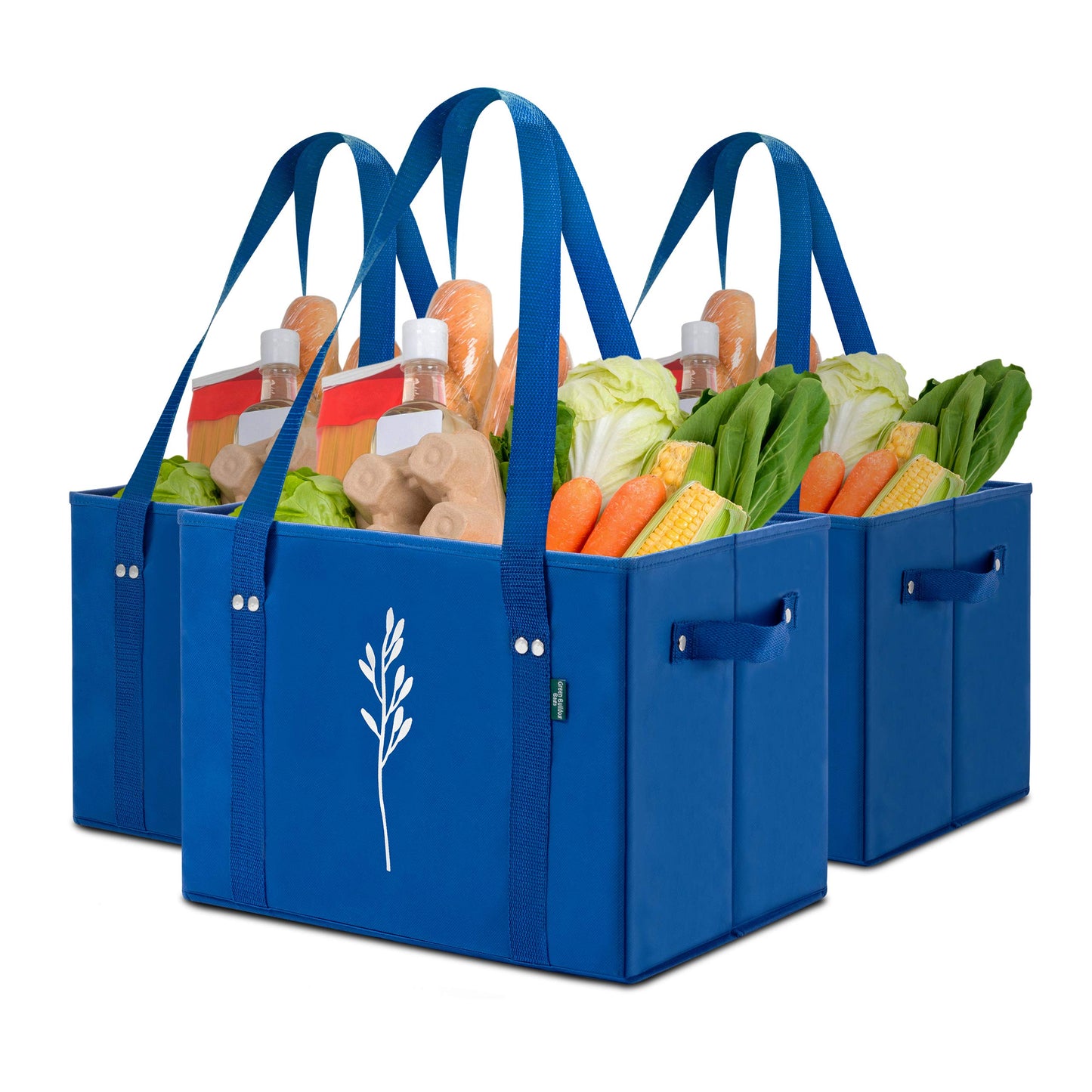 Green Bulldog Reusable Grocery Bags - Heavy Duty Reusable Shopping Tote Bags W/Long Handles, Foldable & Collapsible, Holds Up to 65 lbs - for Kitchen, Picnic 3 Pack