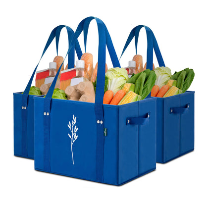 Green Bulldog Reusable Grocery Bags - Heavy Duty Reusable Shopping Tote Bags W/Long Handles, Foldable & Collapsible, Holds Up to 65 lbs - for Kitchen, Picnic 3 Pack