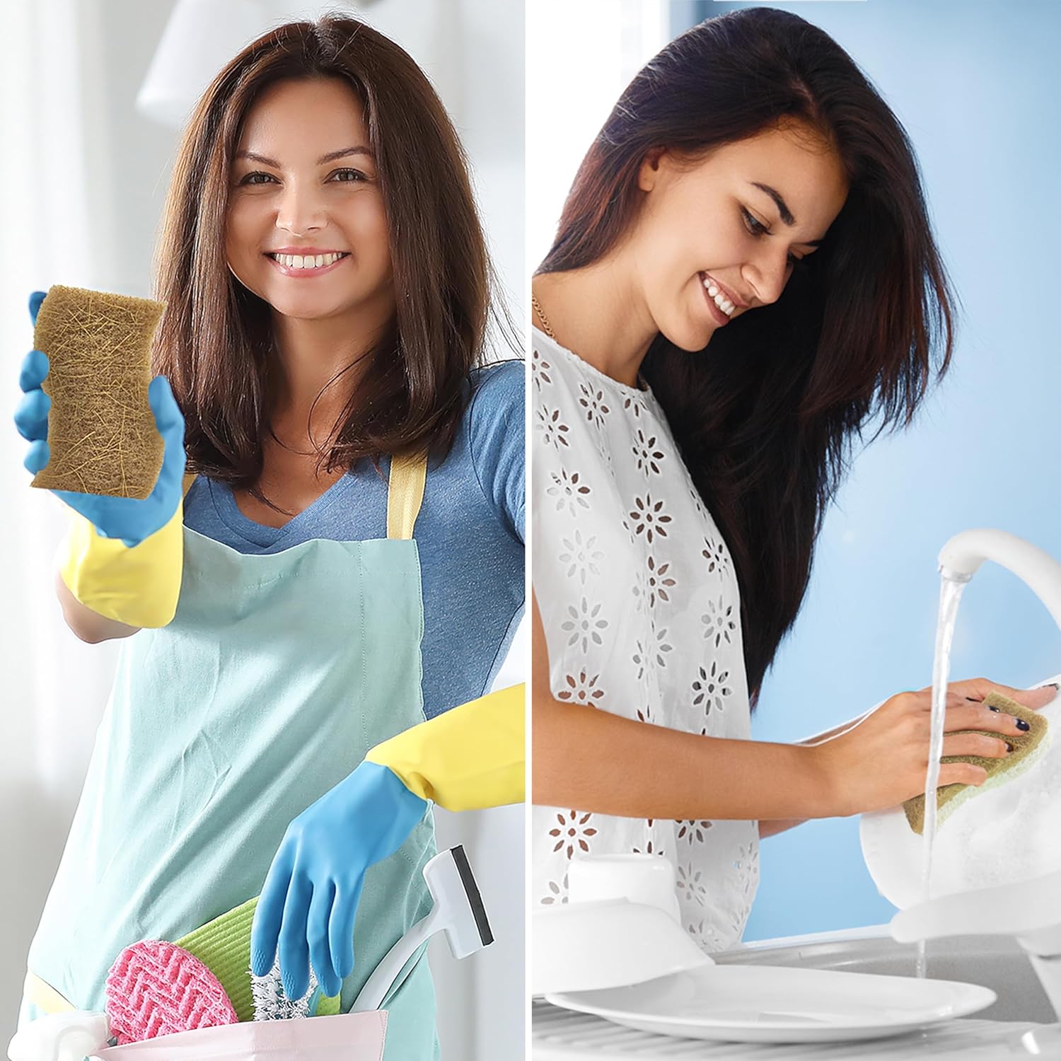 Biodegradable Natural Kitchen Sponge - Compostable Cellulose and Coconut Walnut Scrubber Sponge (12 Pack)