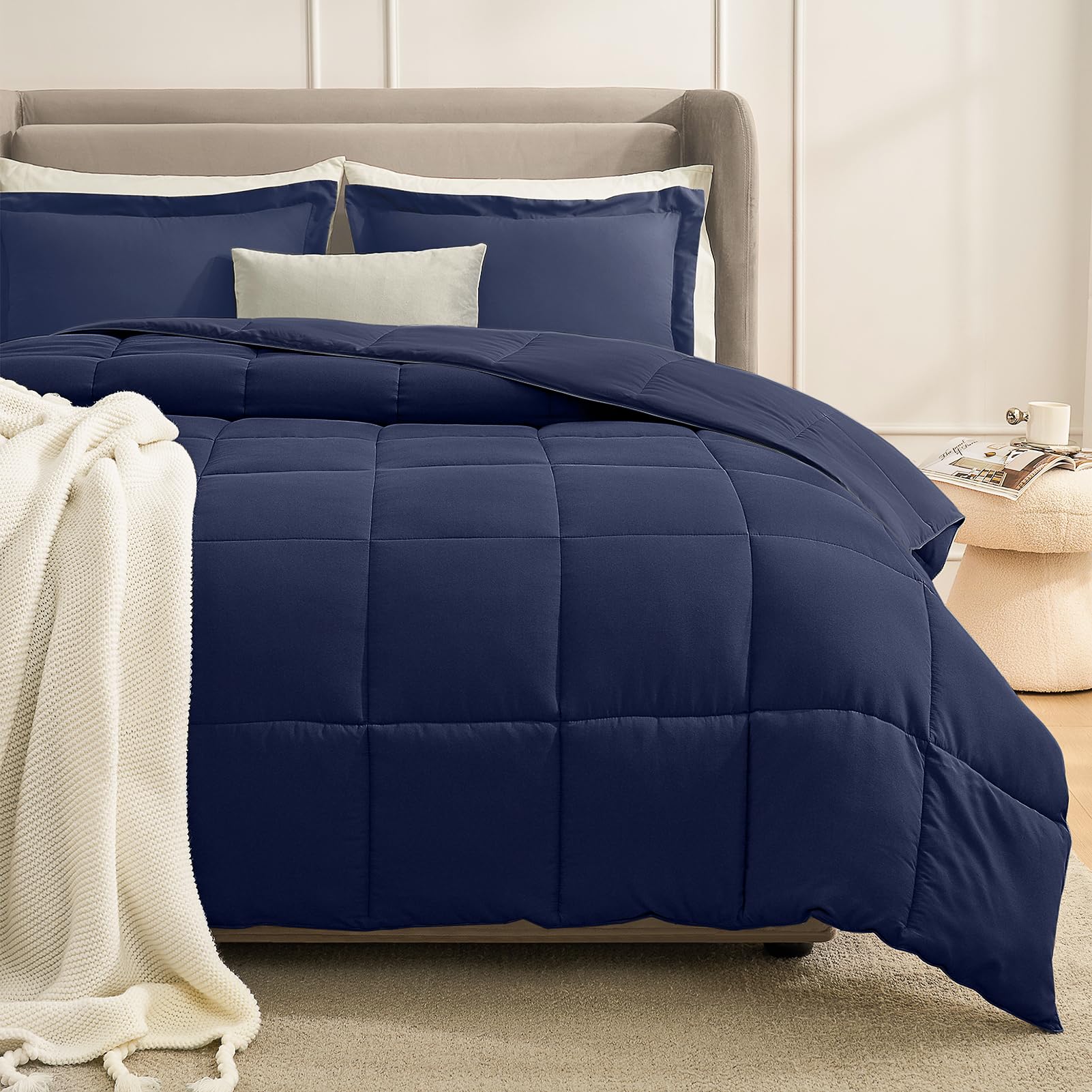 Homelike Moment Queen Comforter Set Grey, Comforters Queen Size Set, Soft Lightweight Down Alternative Bed Comforter Full Size Reversible All Season 3 Pieces Bedding Sets Grey/Light Gray