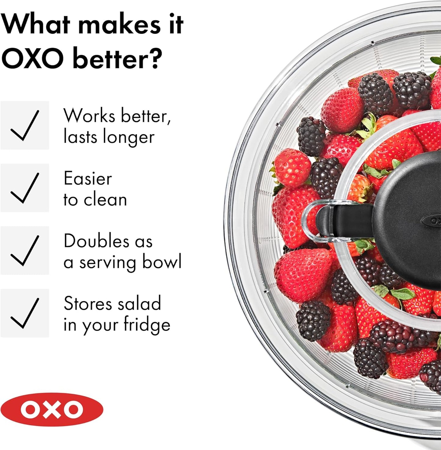 OXO Good Grips Salad Spinner | Lettuce Spinner | Fruit Washer | Fruit Washing Bowl with Strainer | Vegetable Cleaner | Salad Cleaner | Lettuce Washer | 6.22 Quart Capacity