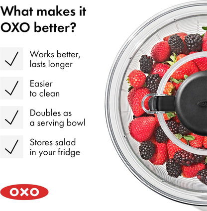 OXO Good Grips Salad Spinner | Lettuce Spinner | Fruit Washer | Fruit Washing Bowl with Strainer | Vegetable Cleaner | Salad Cleaner | Lettuce Washer | 6.22 Quart Capacity