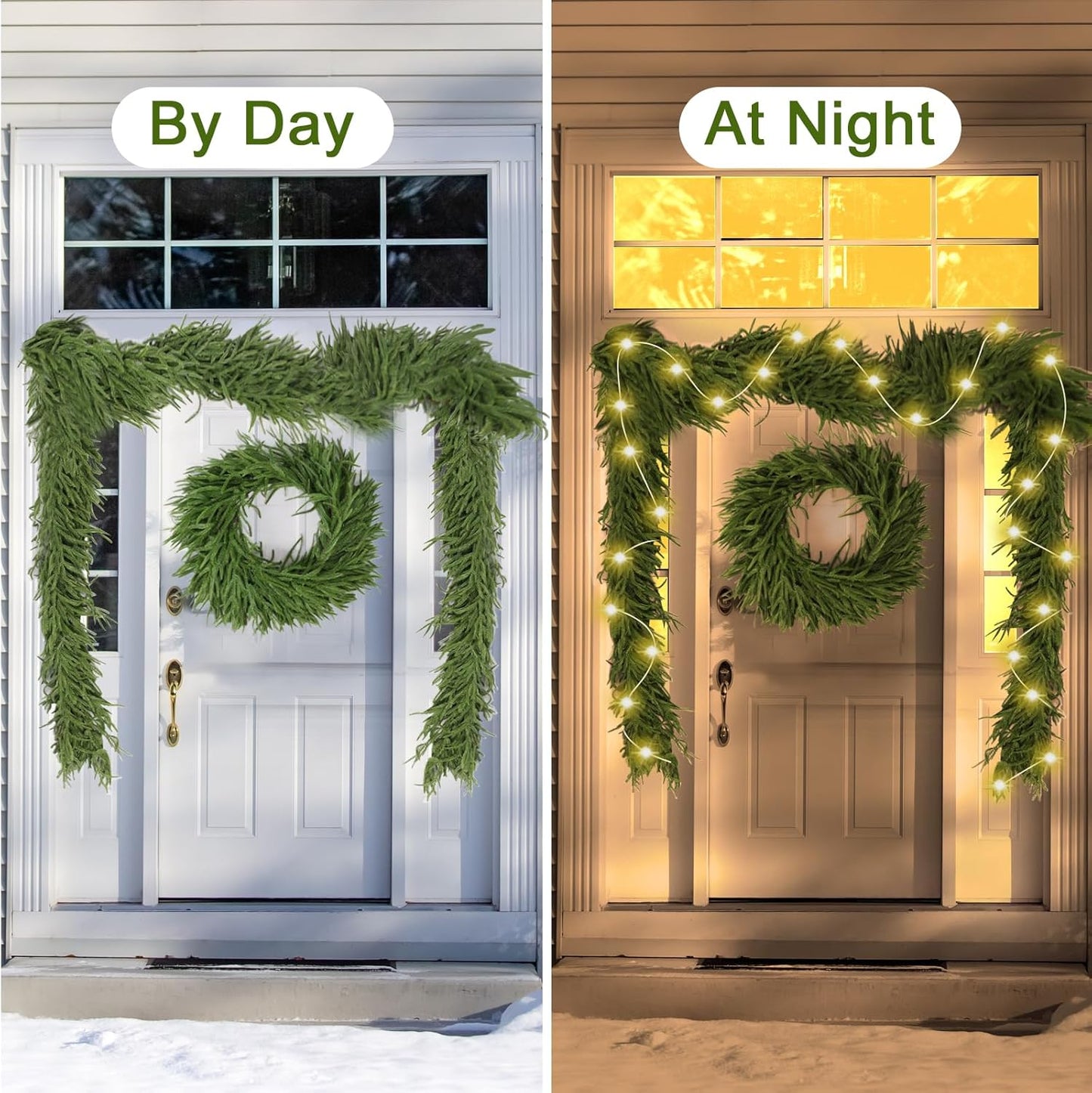 2Pcs 6 Ft Artificial Norfolk Pine Garland with 50 LED Lights,Winter Pine Christmas Garland with Lights,Real Touch Faux Greenery Garland for Mantle Fireplace,Table,Window,Outdoor Christmas Decorations