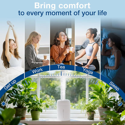 Portable Mini Humidifier, 300ml USB Cool Mist Small Humidifier with Colorful Lights. Perfect for Bedroom, Office, Plants, travel & Car (White)