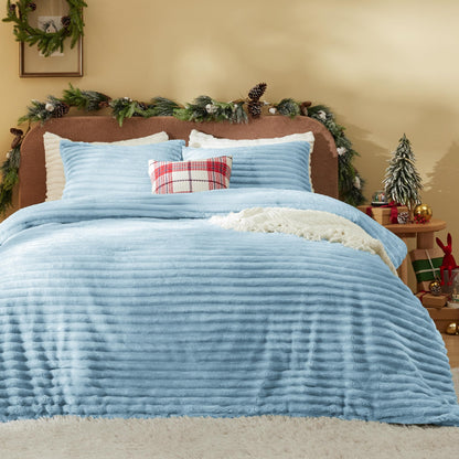 Bedsure Fluffy Comforter Set Queen - Super Soft Faux Fur Bed Set Cream White, Winter Warm Plush Fleece Bedding, 3 Pieces, 1 Shaggy Fuzzy Queen Size Comforter with 2 Pillowcases