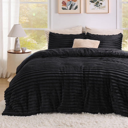 Bedsure Fluffy Comforter Set Queen - Super Soft Faux Fur Bed Set Cream White, Winter Warm Plush Fleece Bedding, 3 Pieces, 1 Shaggy Fuzzy Queen Size Comforter with 2 Pillowcases