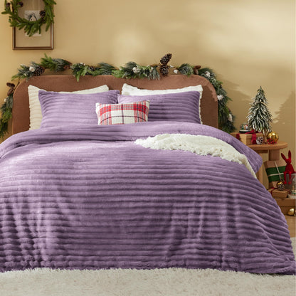 Bedsure Fluffy Comforter Set Queen - Super Soft Faux Fur Bed Set Cream White, Winter Warm Plush Fleece Bedding, 3 Pieces, 1 Shaggy Fuzzy Queen Size Comforter with 2 Pillowcases