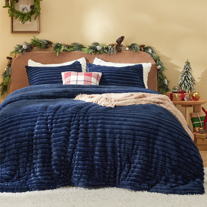 Bedsure Fluffy Comforter Set Queen - Super Soft Faux Fur Bed Set Cream White, Winter Warm Plush Fleece Bedding, 3 Pieces, 1 Shaggy Fuzzy Queen Size Comforter with 2 Pillowcases