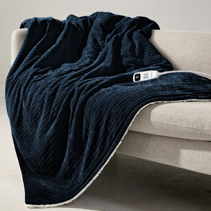 Heated Blanket Electric Throw Waffle, 50x60 Inches Sherpa Fleece Fast Heating Blanket 6 Heating Levels & 4 Hours Auto Off ETL Certification, Grey Throw