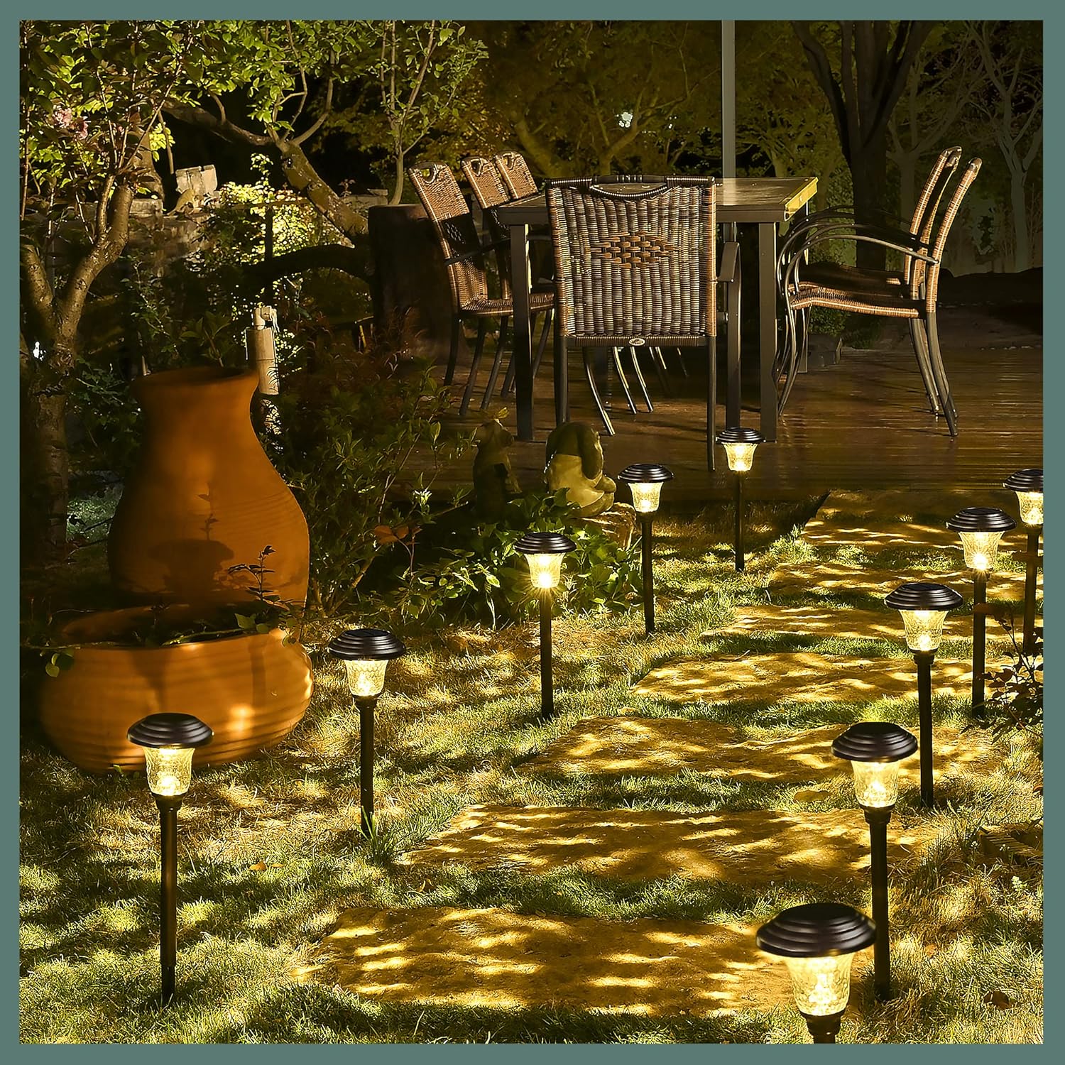 GIGALUMI 8 Pack Solar Pathway Lights, Solar Garden Lights Outdoor Warm White, Waterproof Led Path Lights for Yard, Patio, Landscape, Walkway (Brown)
