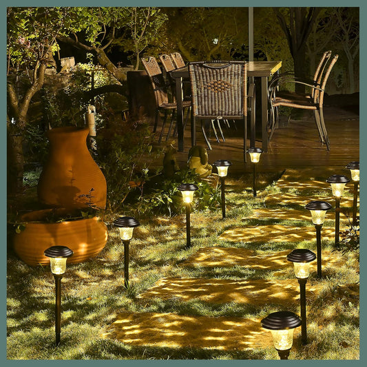 GIGALUMI 8 Pack Solar Pathway Lights, Solar Garden Lights Outdoor Warm White, Waterproof Led Path Lights for Yard, Patio, Landscape, Walkway (Brown)