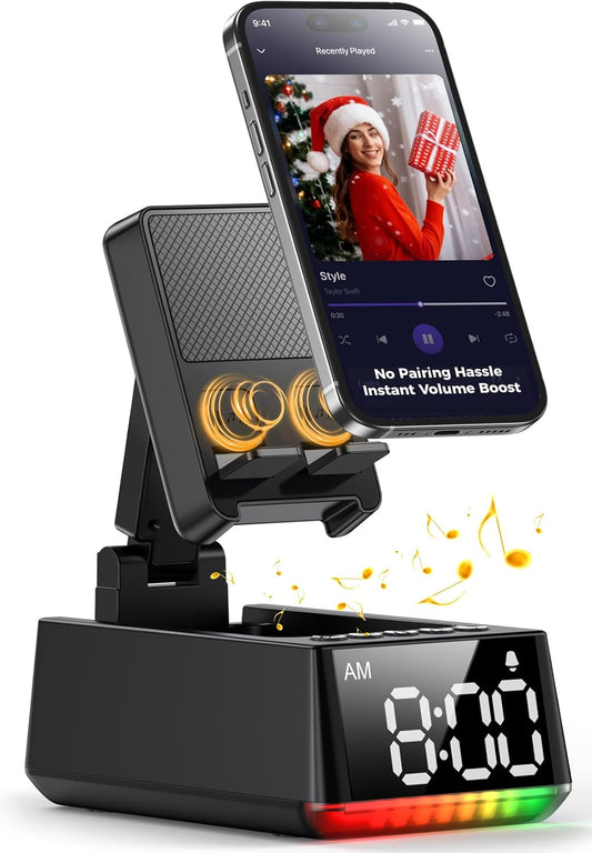 Bluetooth Speaker Birthday Gift for Men:Induction Cell Phone Stand HD Sound Valentines Gifts For Him Her Adult Teen,Anti-Slip Phone Holder Kitchen Gadget Women Mom Wife,Dad Husband Boyfriend(Black)