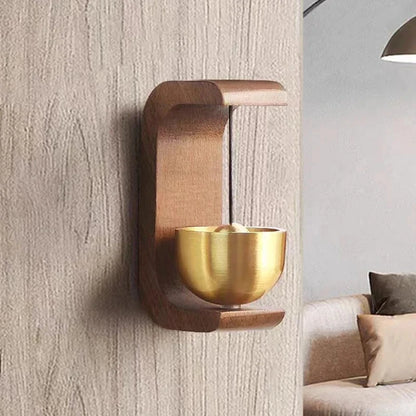 Wireless Wooden Doorbell with Brass Wind Chimes