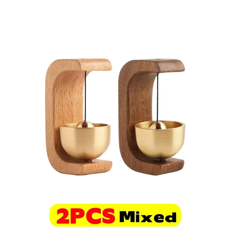 Wooden Wireless Doorbell with Magnetic Brass Wind Chimes