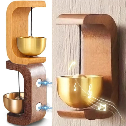 Wireless Wooden Doorbell with Brass Wind Chimes