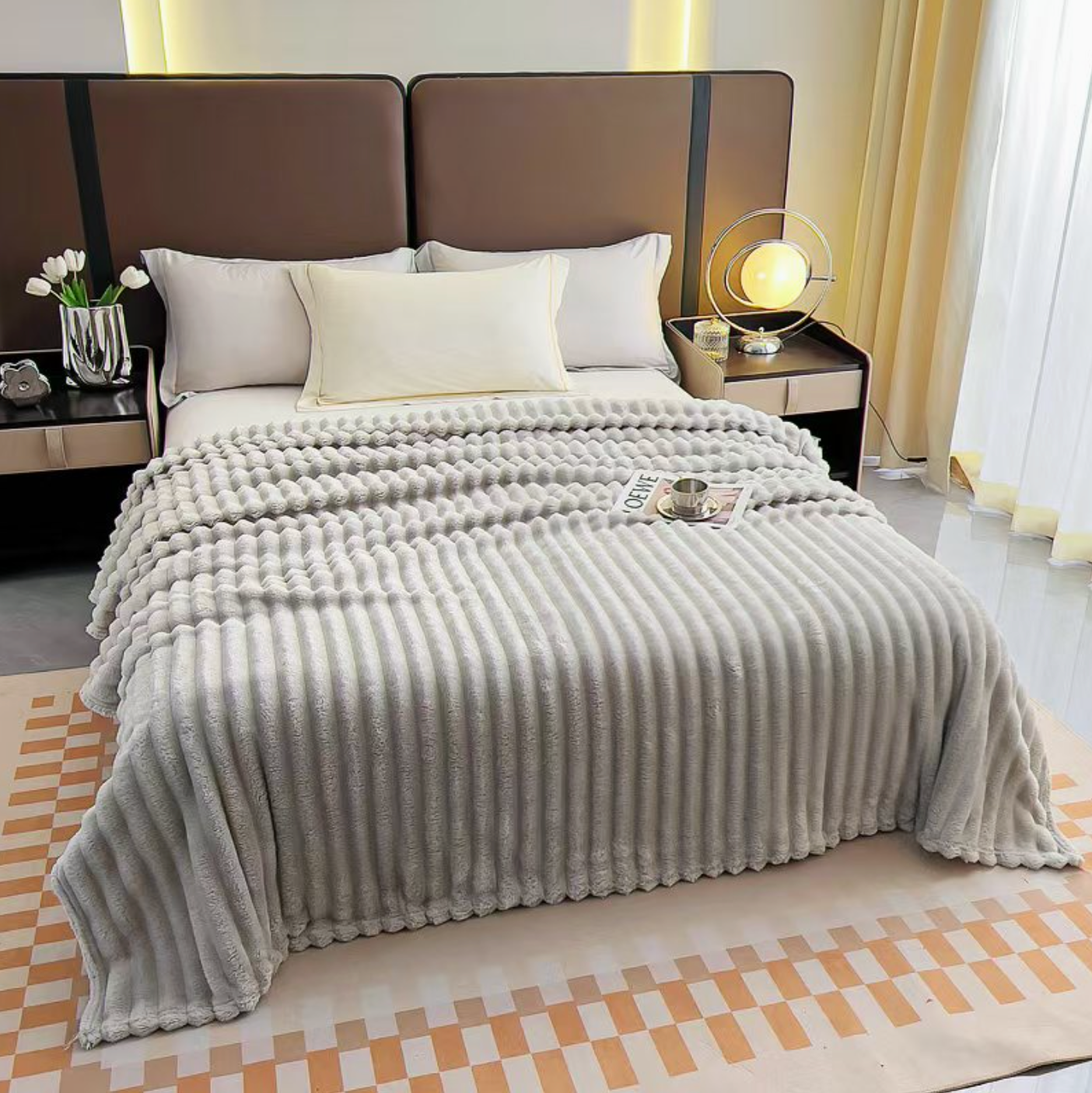 Stripe Fleece Throw – Ultra Plush Ribbed Blanket with 1.6" Wide Channel Texture