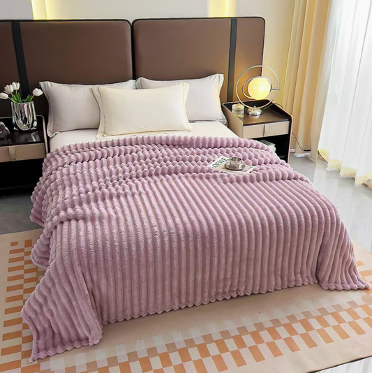 Stripe Fleece Throw – Ultra Plush Ribbed Blanket with 1.6" Wide Channel Texture