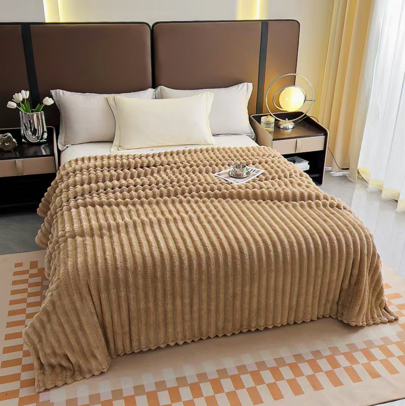 Stripe Fleece Throw – Ultra Plush Ribbed Blanket with 1.6" Wide Channel Texture