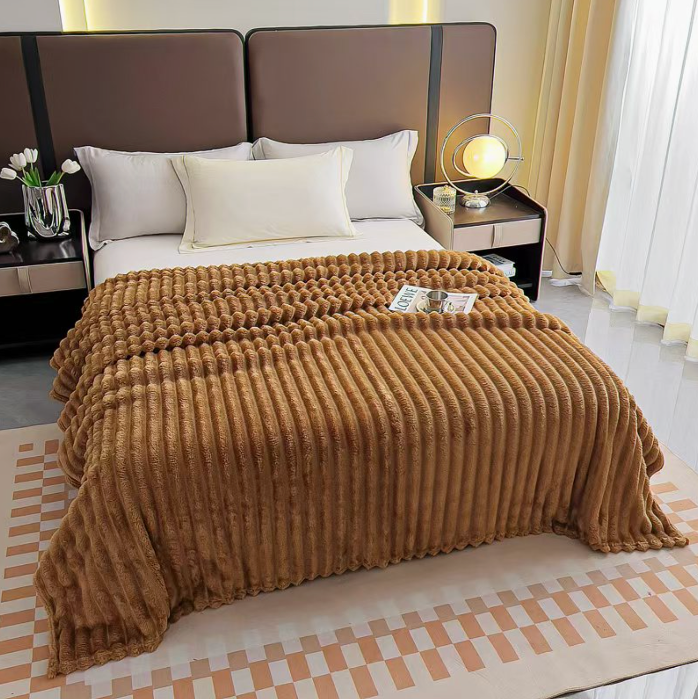 Stripe Fleece Throw – Ultra Plush Ribbed Blanket with 1.6" Wide Channel Texture