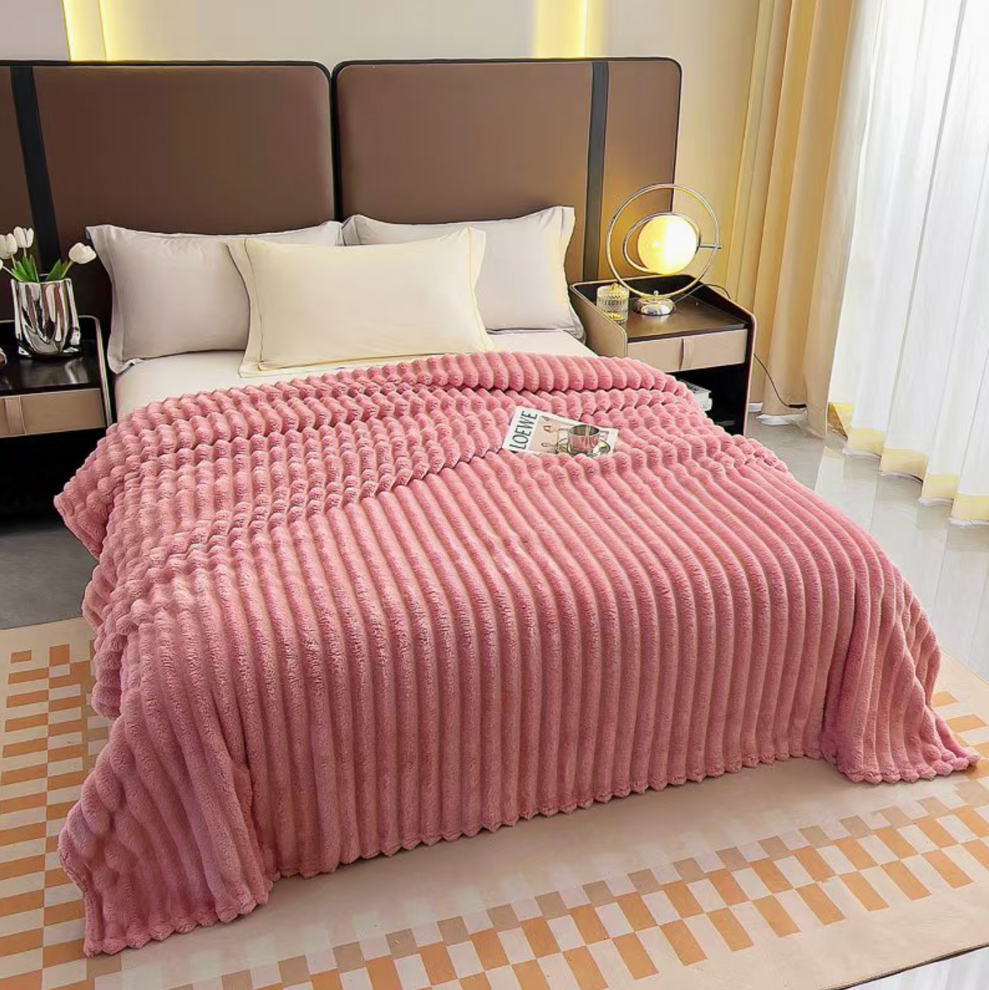 Stripe Fleece Throw – Ultra Plush Ribbed Blanket with 1.6" Wide Channel Texture