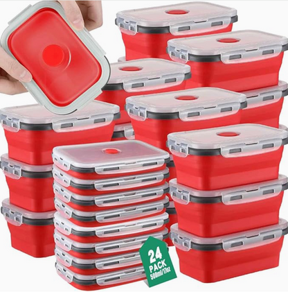 Collapsible Food Containers – Red, 17 oz (24 Pcs)