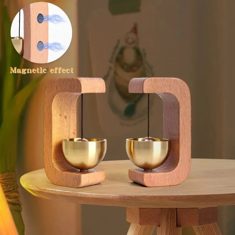 Wooden Wireless Doorbell with Magnetic Brass Wind Chimes